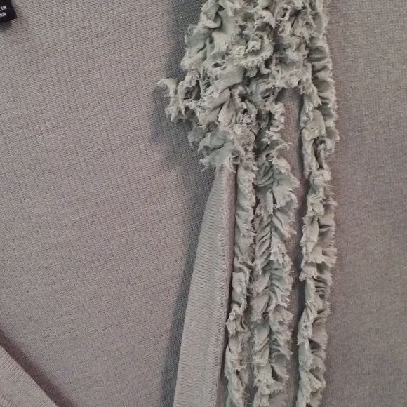 Talbots Silk-Cotton Fine Knit Cardigan Top Ladies sz-Small Fringe V-Neck Sage - Picture 4 of 10